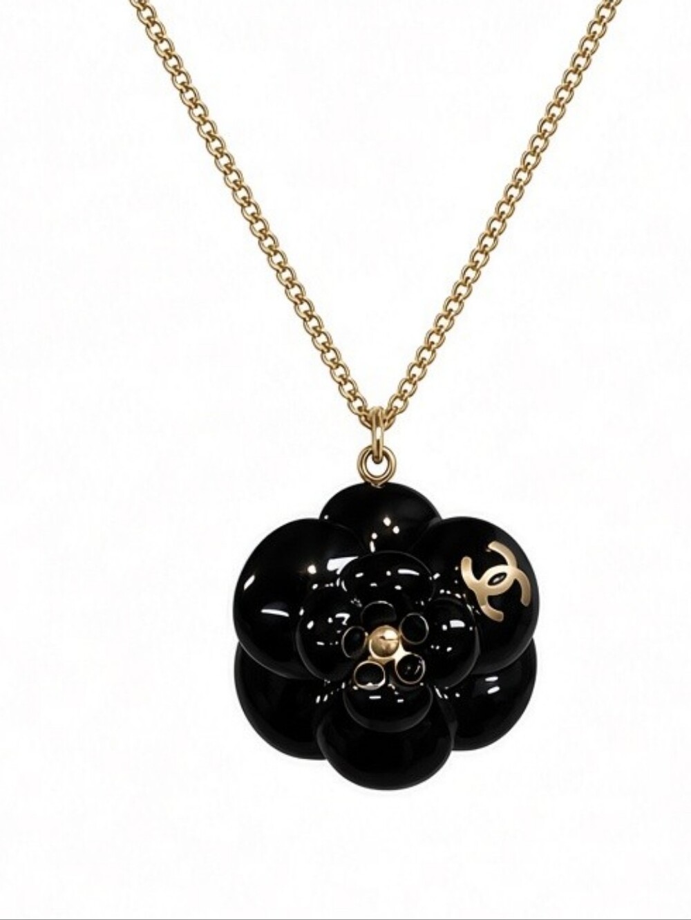 CHANEL Black Camellia Pendant Necklace with Gold Chain - Picture 3 of 3
